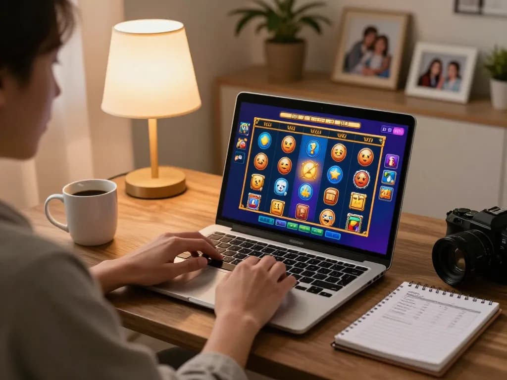 Playing slots online at https://777x.bid/ in a cozy living room while managing a gaming budget.