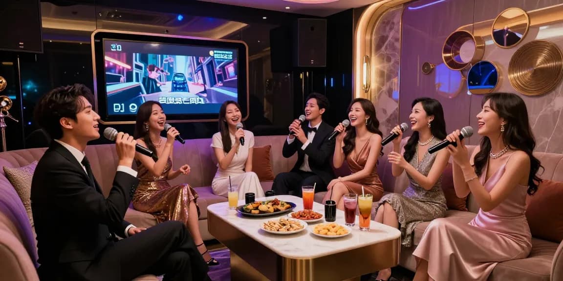 강남쩜오에서 프라이빗한 고급스러운 공간에서 노래를 부르는 모습과 품격 있는 서비스