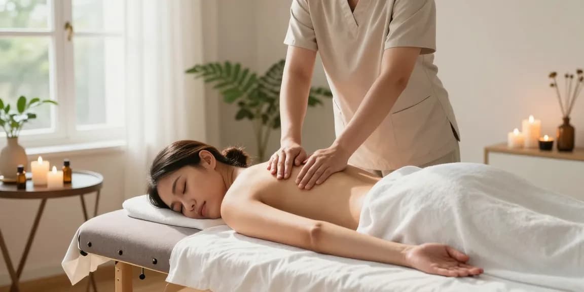 안산출장마사지 중인 전문 마사지사와 고객이 편안하게 쉬는 모습