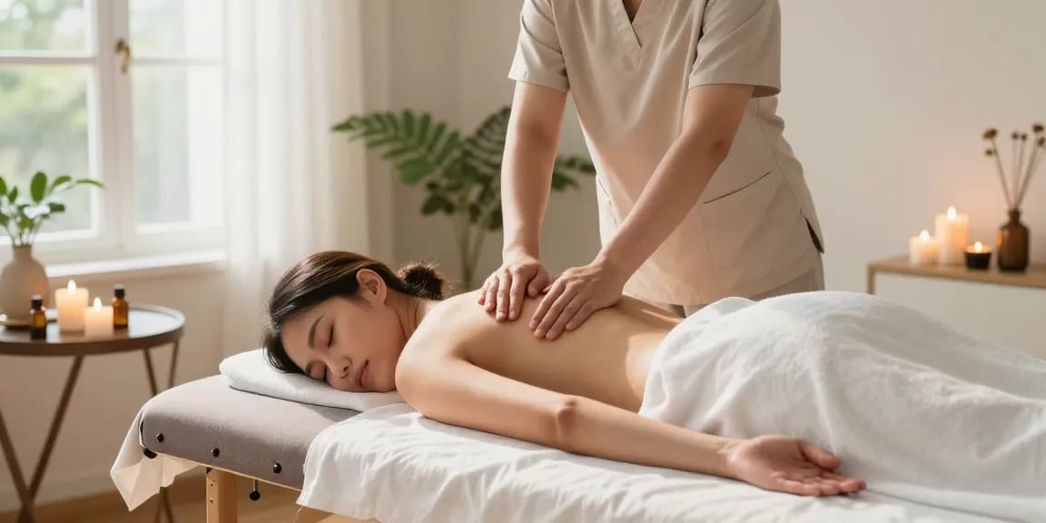 안산출장마사지 중인 전문 마사지사와 고객이 편안하게 쉬는 모습