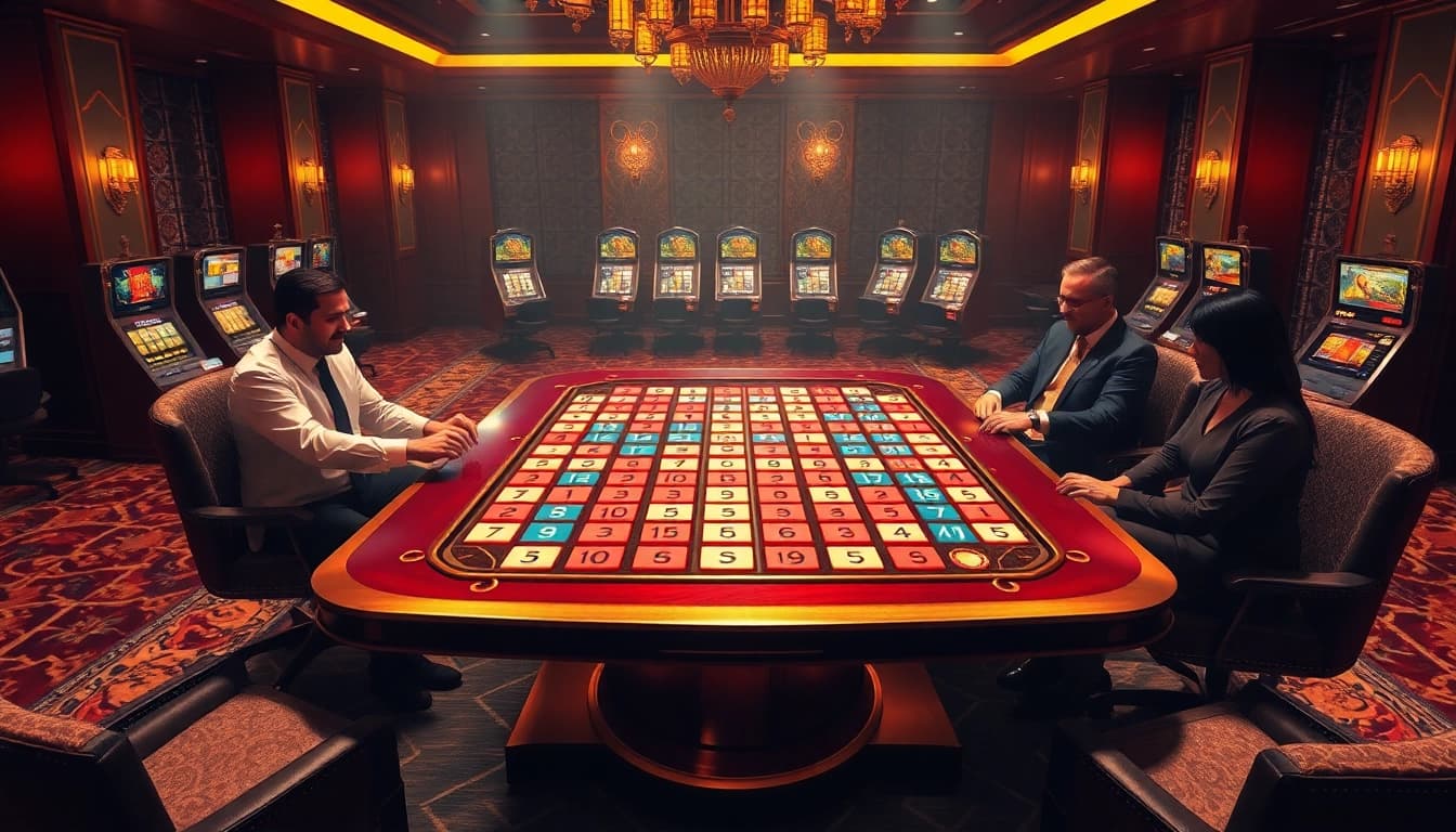 Engaging players enjoying רמיקוב אונליין in a luxurious casino environment.