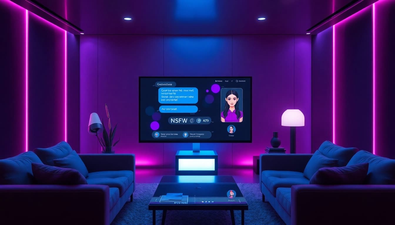 Engaging NSFW AI image generation setup showcasing an immersive chat interface in a modern workspace.