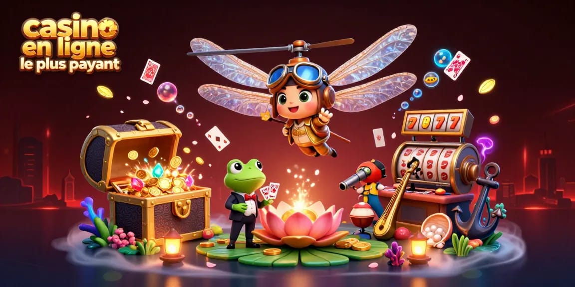 Les jeux au casino en ligne le plus payant avec un dragon volant, un croupier grenouille et des musiciens.