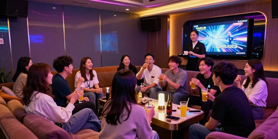 강남쩜오에서 제공하는 프리미엄 카라오케 경험, 고객과 직원들이 즐겁게 소통하는 모습