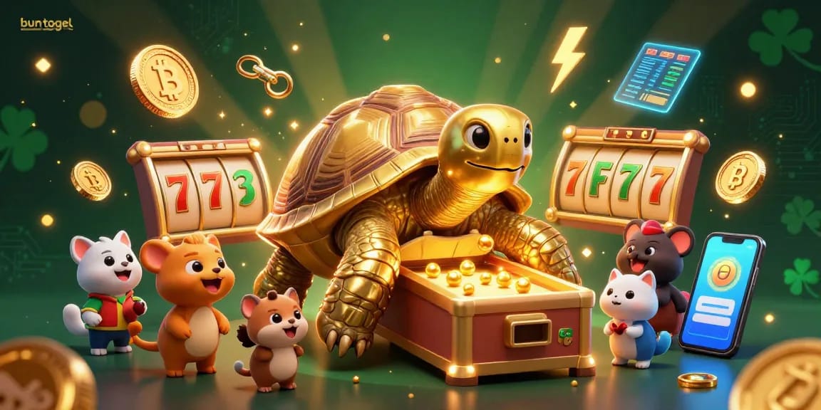 Play bun togel with excitement as characters engage in a vibrant slot game scene surrounded by dynamic gaming elements.