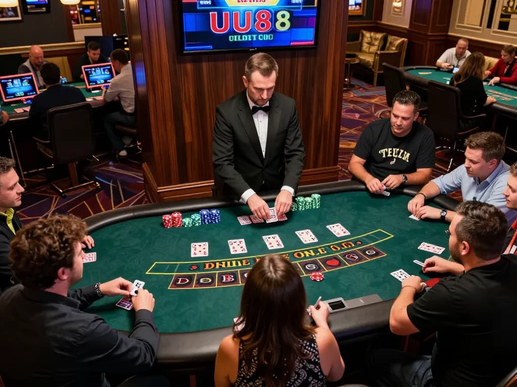Players engaging in a thrilling blackjack game at UU88 casino, highlighting strategy and excitement