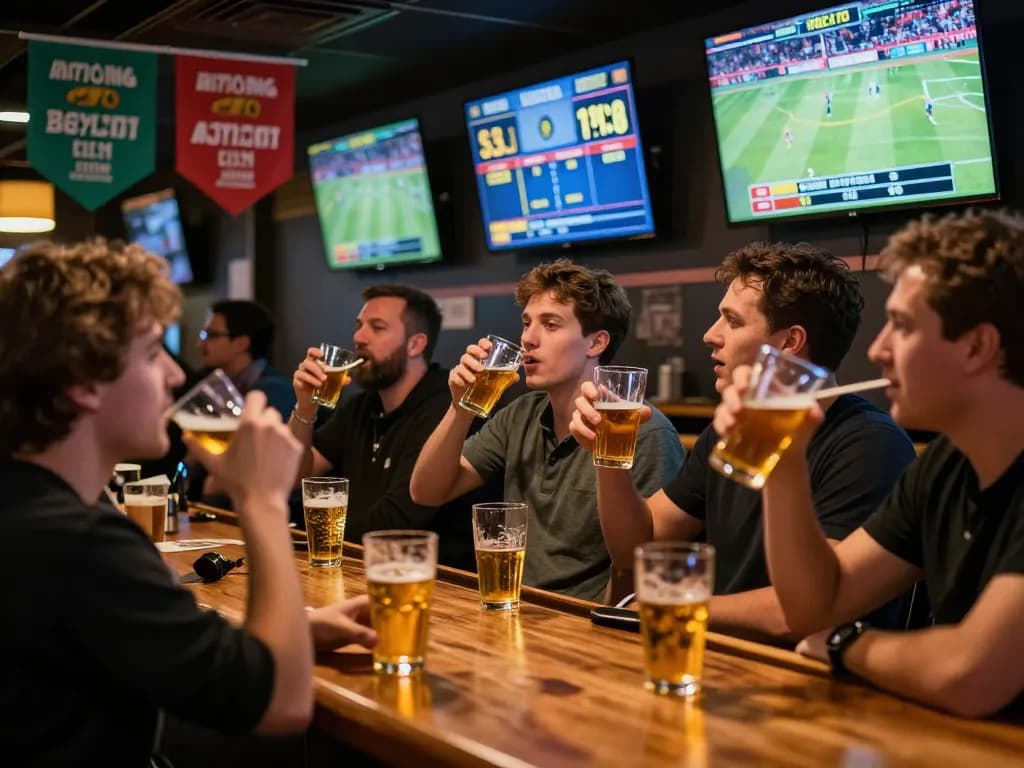 Engaging spectators placing bets at link rr88 in a lively sports bar environment, showcasing dynamic betting activity.