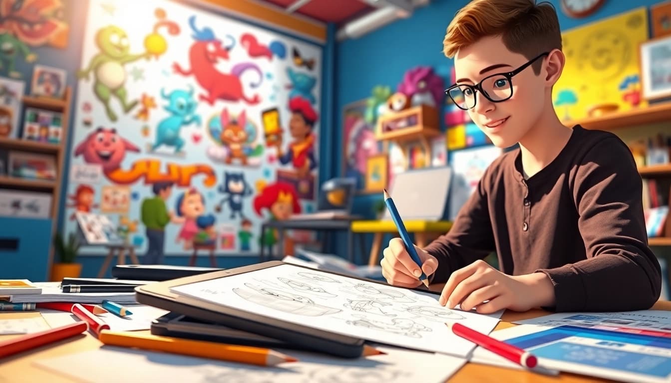 Erforschen Sie kreative 2D Animation Techniken in einem lebhaften Studio.
