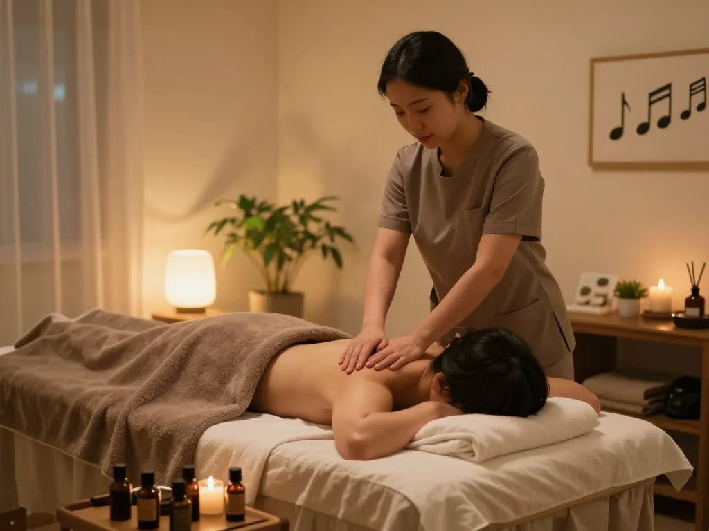 편안한 분위기의 아늑한 치료실에서 진행되는 인계동마사지 세션.