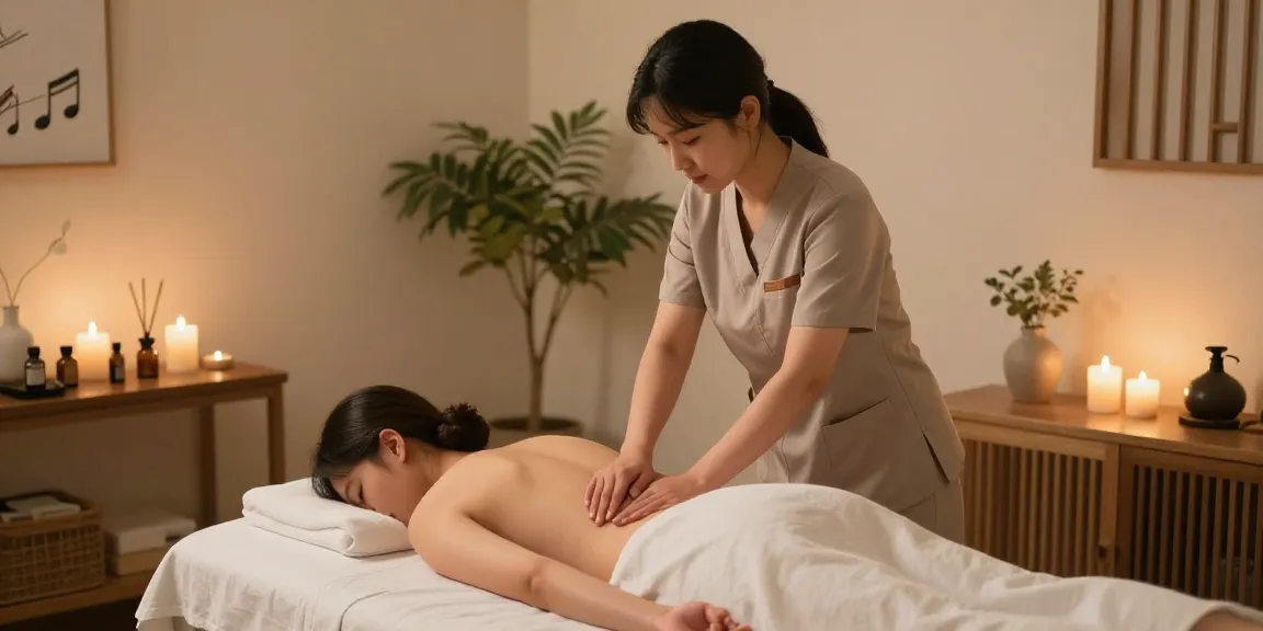 둔산동마사지 치료 중인 마사지사와 고객의 편안한 스파 장면