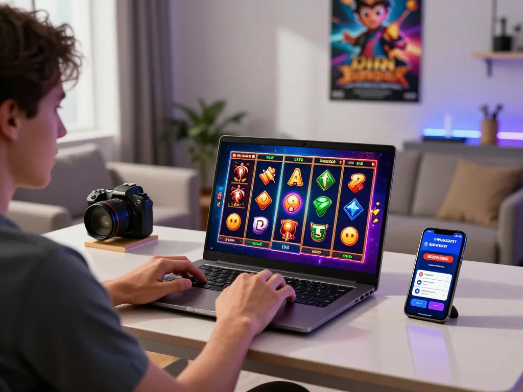 Player enjoying an immersive gaming experience on vegasslot77.com with vibrant visuals and modern setup.