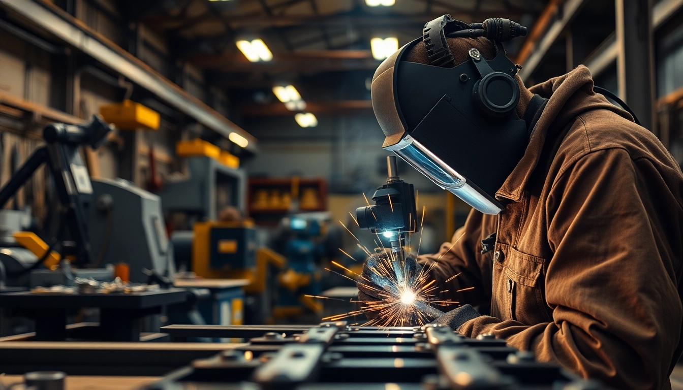 Showcasing custom steel fabrication with skilled artisans in a workshop environment.