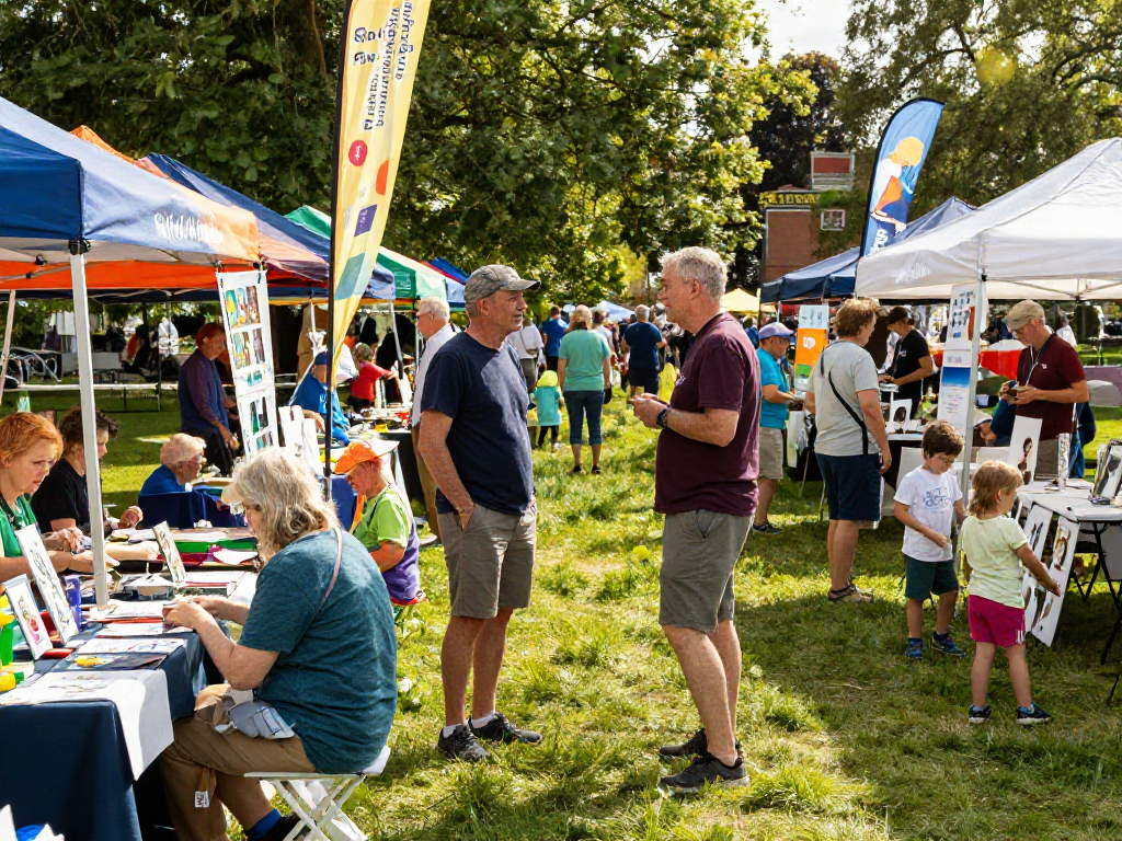 Stephen Gleave Ancaster at a vibrant community event, engaging locals in meaningful conversations.