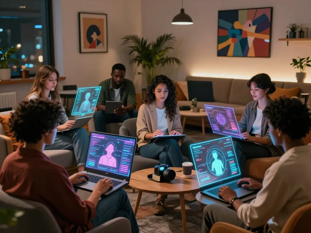 Exploring sex ai technology for emotional connections in a modern digital art lounge.