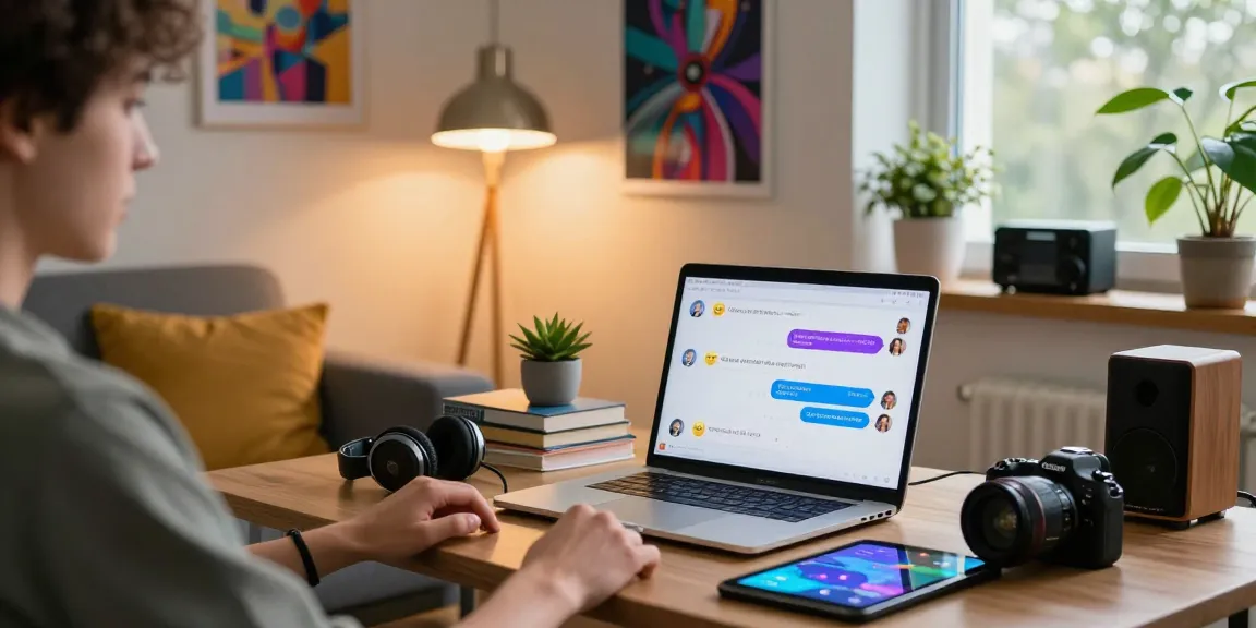 Engaging with a nsfw chat bot on a laptop in a cozy home workspace.