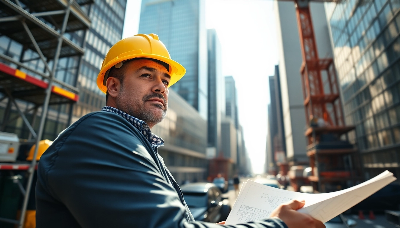 New York Construction Manager leading the team at an active construction site.