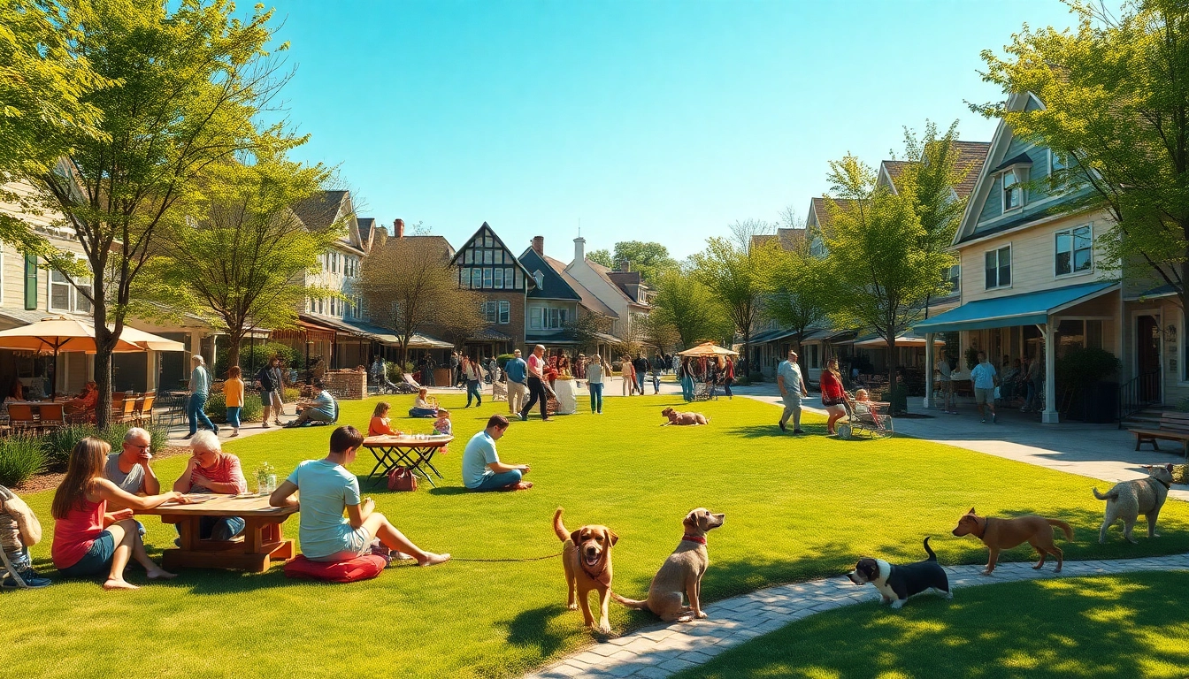 Clarksburg community scene showcasing families enjoying a sunny park day with playful activities.
