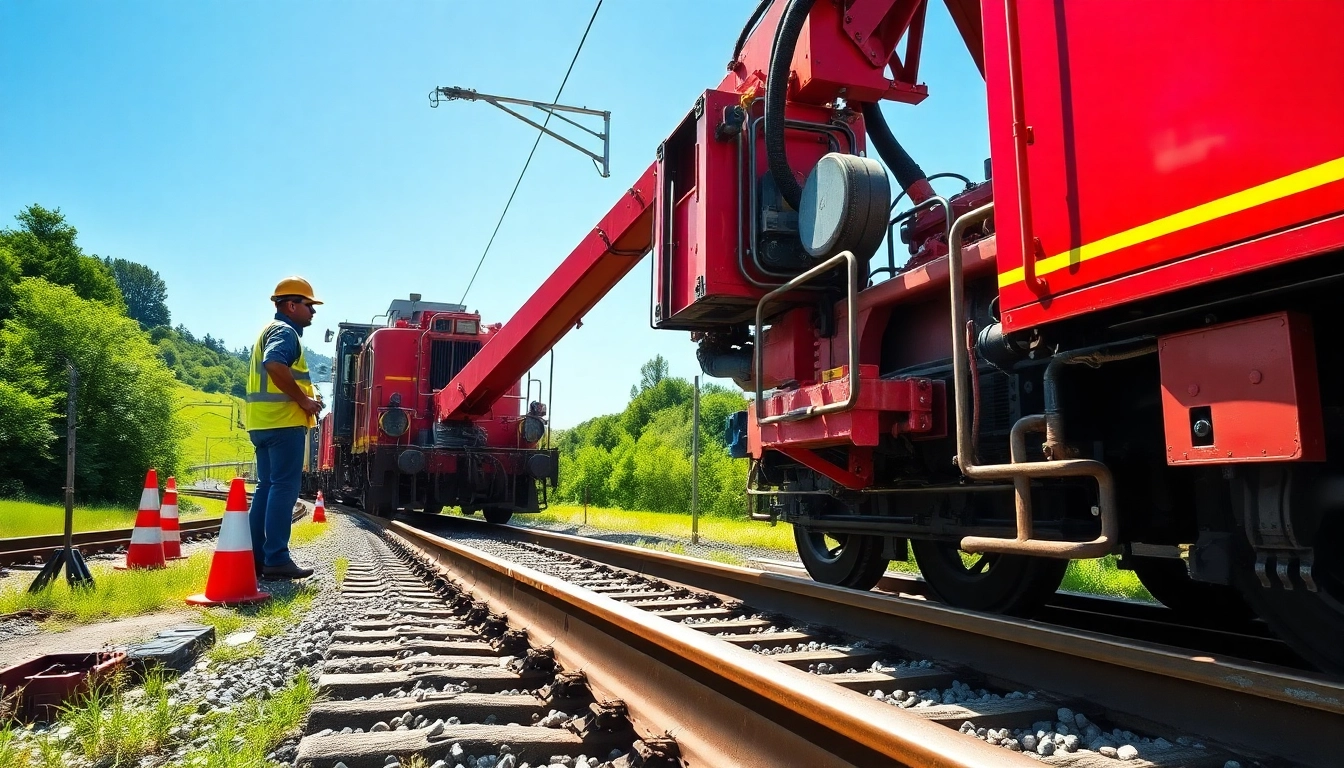 Workers conducting Emergency RailroadRepair on train tracks with machinery and safety equipment.