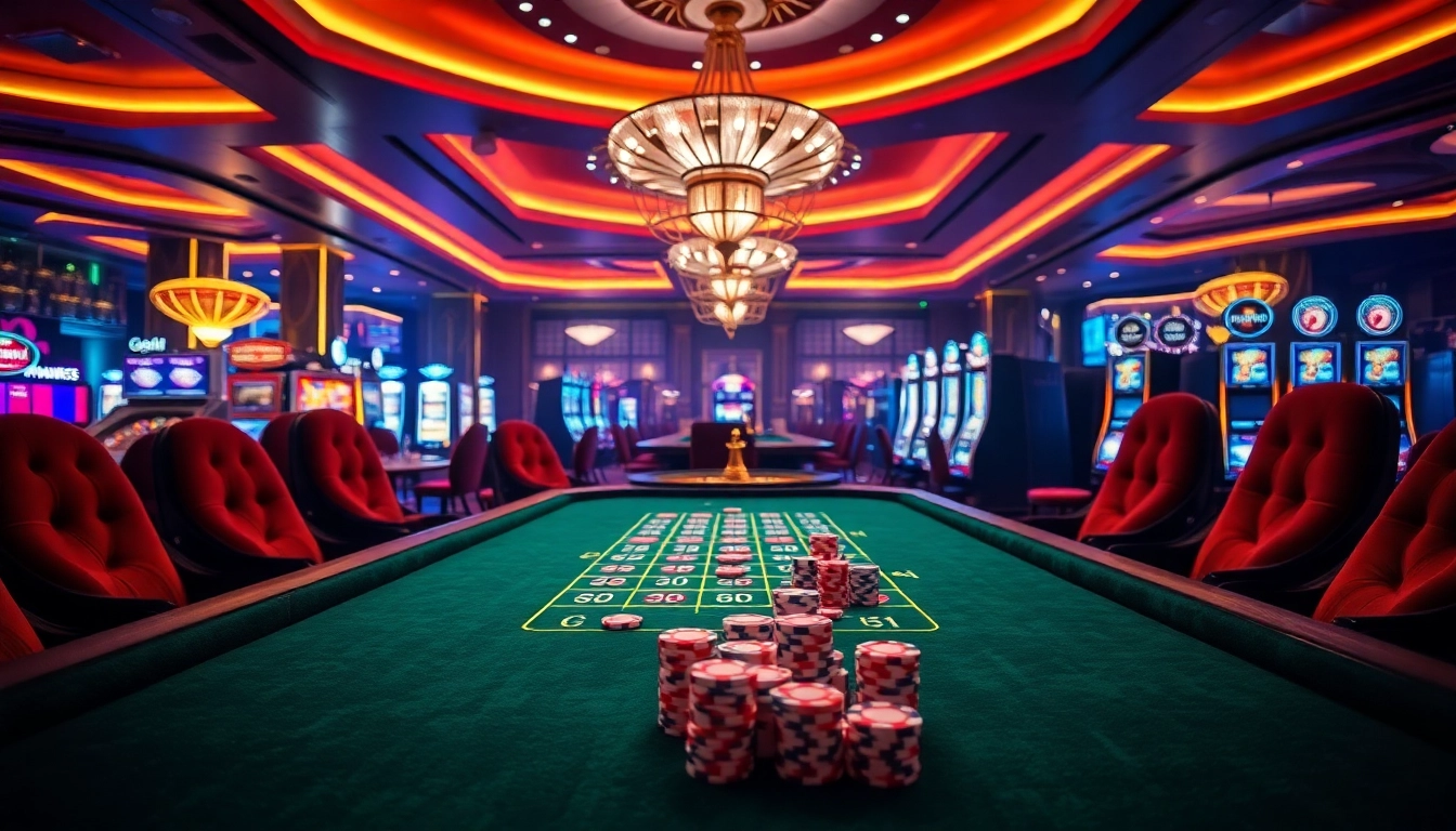 Experience the excitement at the go8 casino table with vibrant poker chips and roulette wheels.