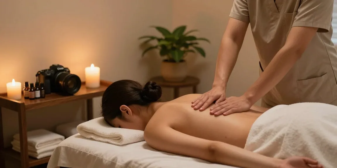 1인샵에서 편안한 마사지 환경을 제공하는 모습으로 아늑한 실내와 치료사가 마사지하는 장면