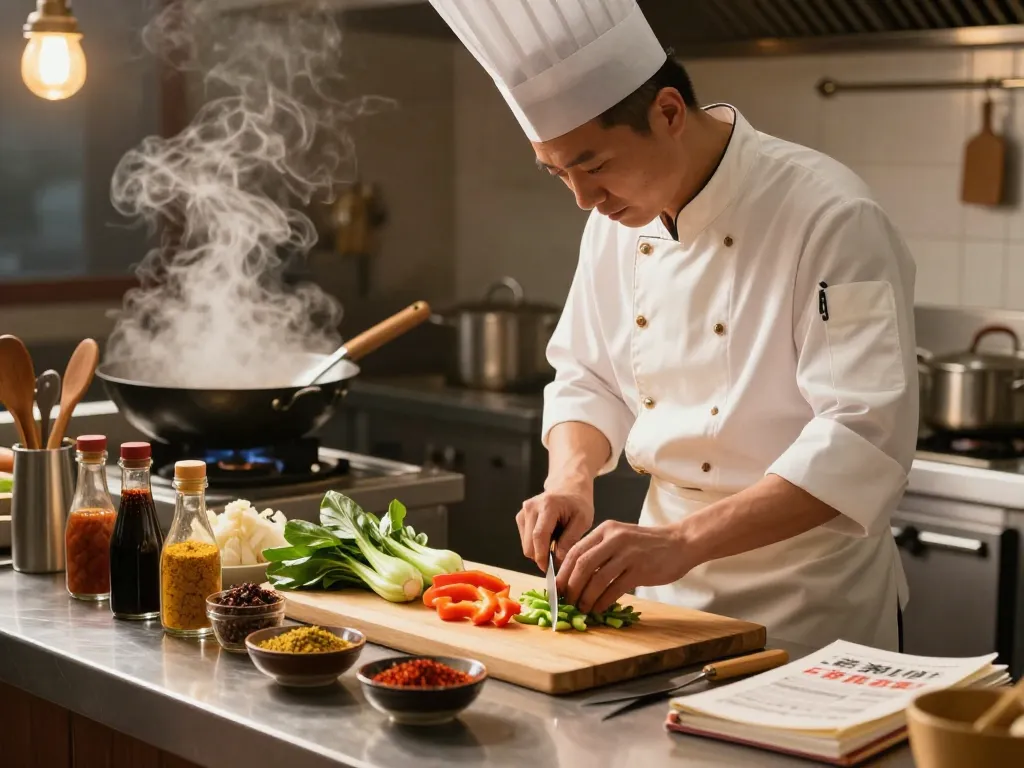 Chef preparing authentic Chinese cuisine at Chamber Red Chinese Bistro featuring 88Pulsa ingredients.