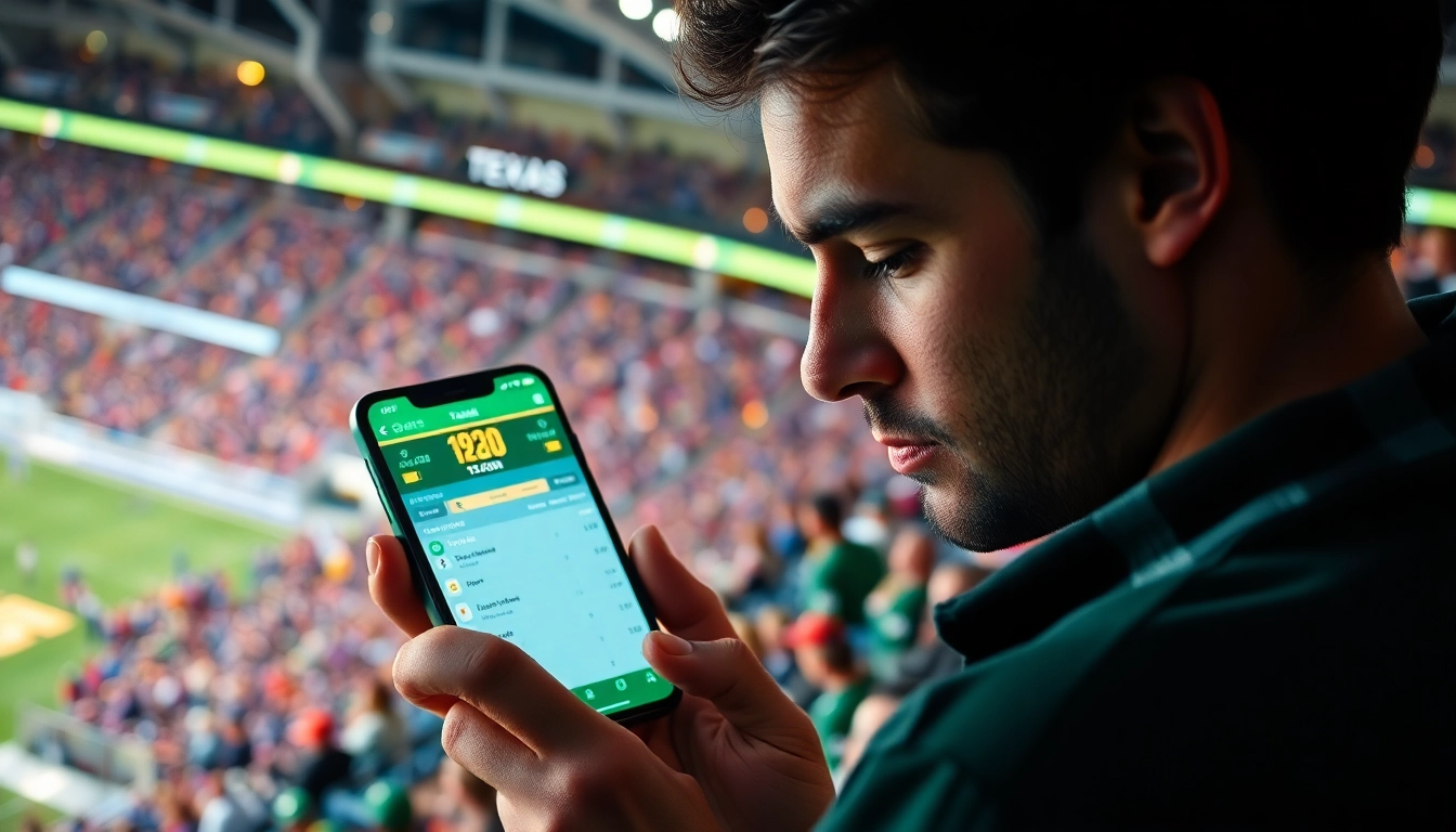 Engage with sports betting sites Texas through a dynamic smartphone interface in a lively sports arena