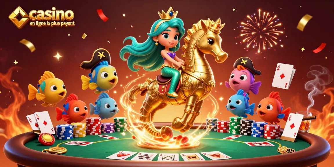 Illustration d'une princesse sirène et son hippocampe dans un casino en ligne le plus payant.