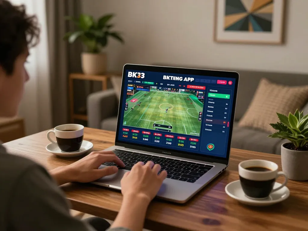 Engage in live sports betting on BK33's mobile app in a cozy home setting.