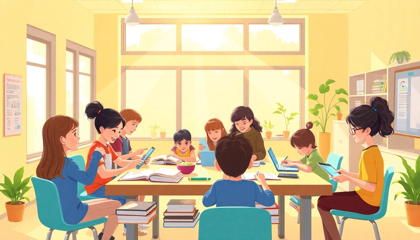 Inclusive education environment with diverse students engaging in collaborative learning activities.
