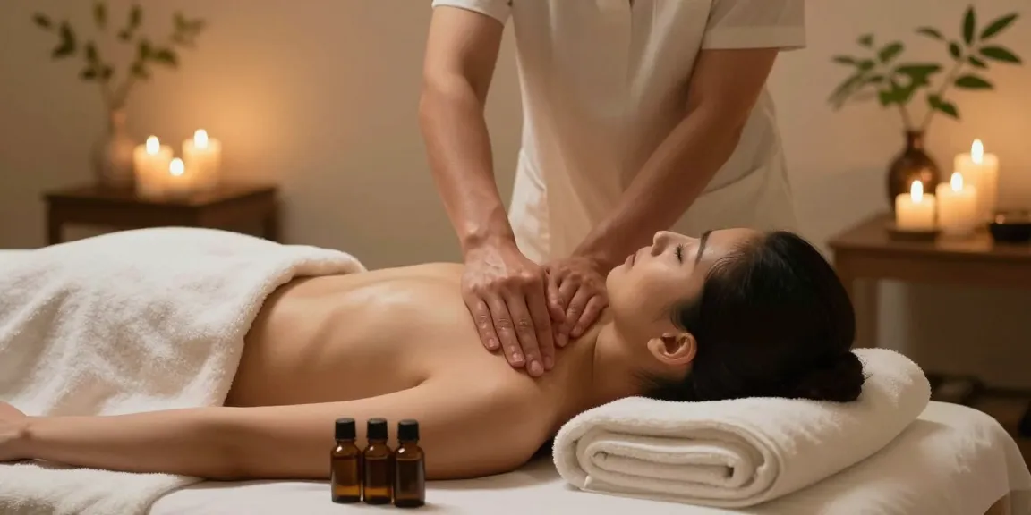 마사지 받는 고객과 마사지 전문가가 편안한 스파 환경에서 느긋한 시간을 보내는 모습