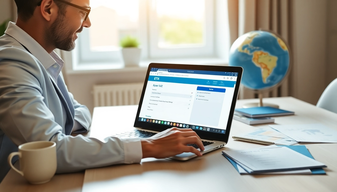 Engaging scene of eta application uk process at a tidy desk, showcasing travel readiness.