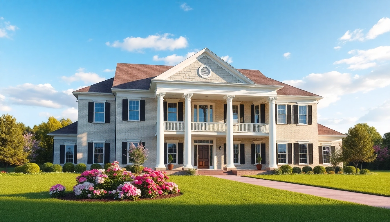 Stunning colonial home new build construction highlighting classic design elements amidst a picturesque setting.