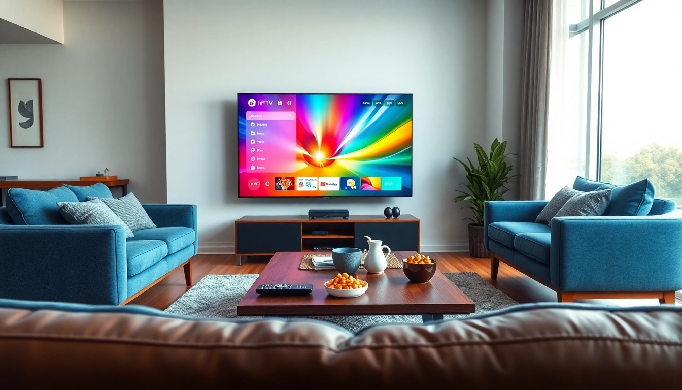 Explore a dynamic IPTV experience with a modern setup showcasing Suisse IPTV on a vibrant screen.