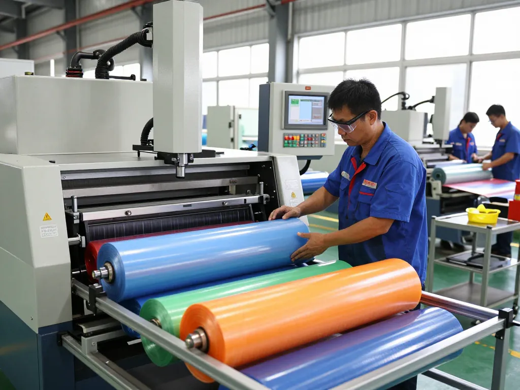 Technician performing bóc ép plastic vĩnh phúc in a modern factory highlighting precision and quality.