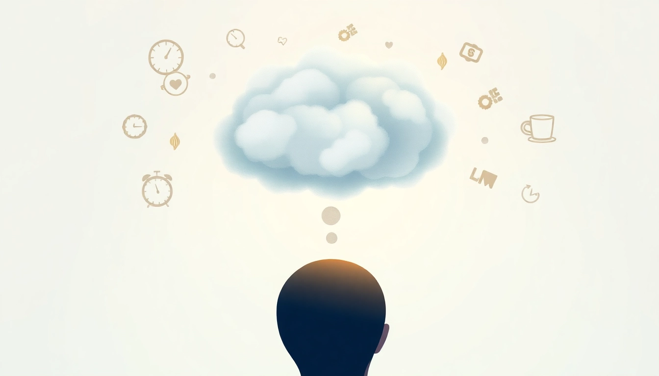 Visual representation of brain fog depicted through a cloudy thought bubble, highlighting cognitive confusion.