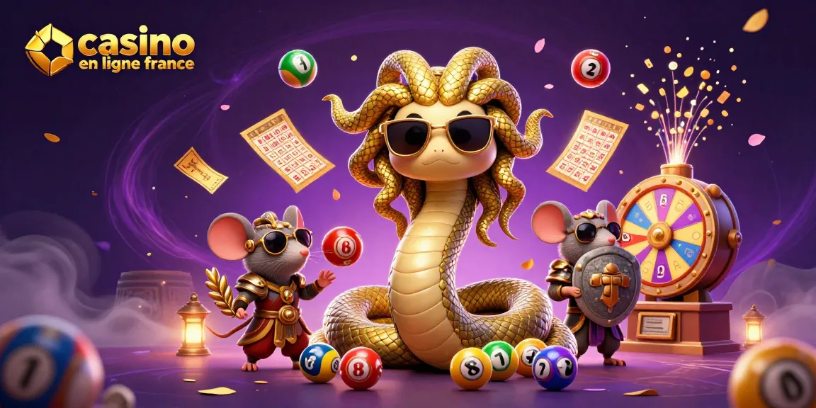 Jouez au casino en ligne France avec Medusa et un guerrier souris dans un univers de loterie dynamique.