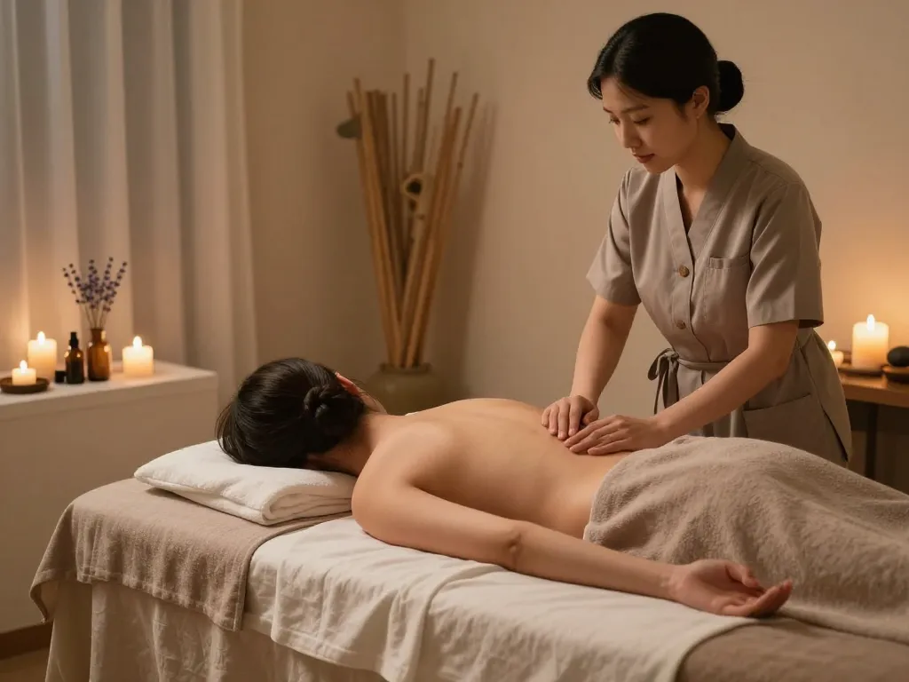 Relaxing spa setting showcasing a Swedish massage therapy session for optimal relaxation near 역삼동마사지.