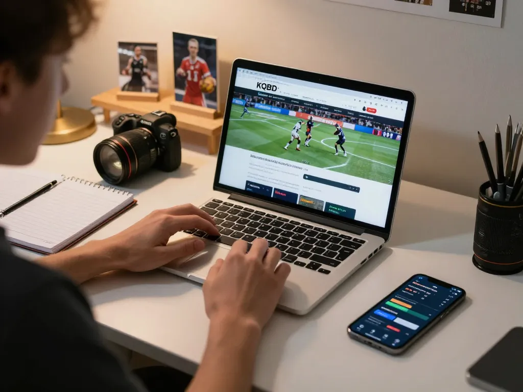 KQBD online sports betting setup with live scores and betting notes in a modern home