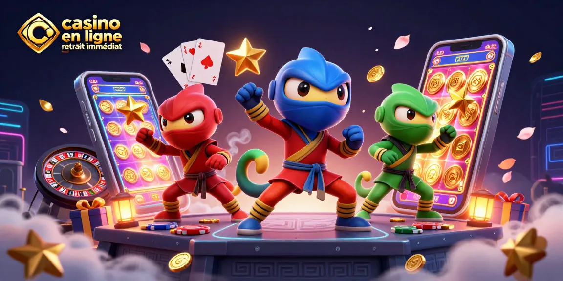 Jouez au casino en ligne retrait immédiat avec des chameleons ninjas, des jeux animés, et des éléments de chance.