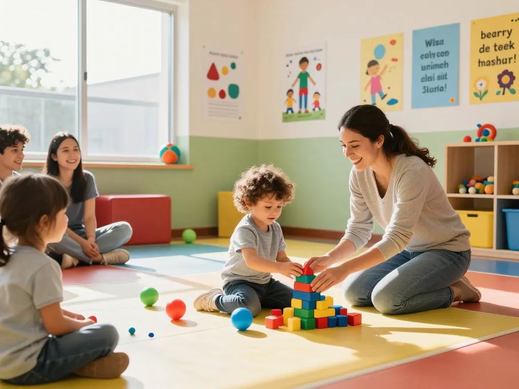 Occupational Therapy Sydney - Child joyfully engaging in therapy session with expert guidance in a bright sensory gym.