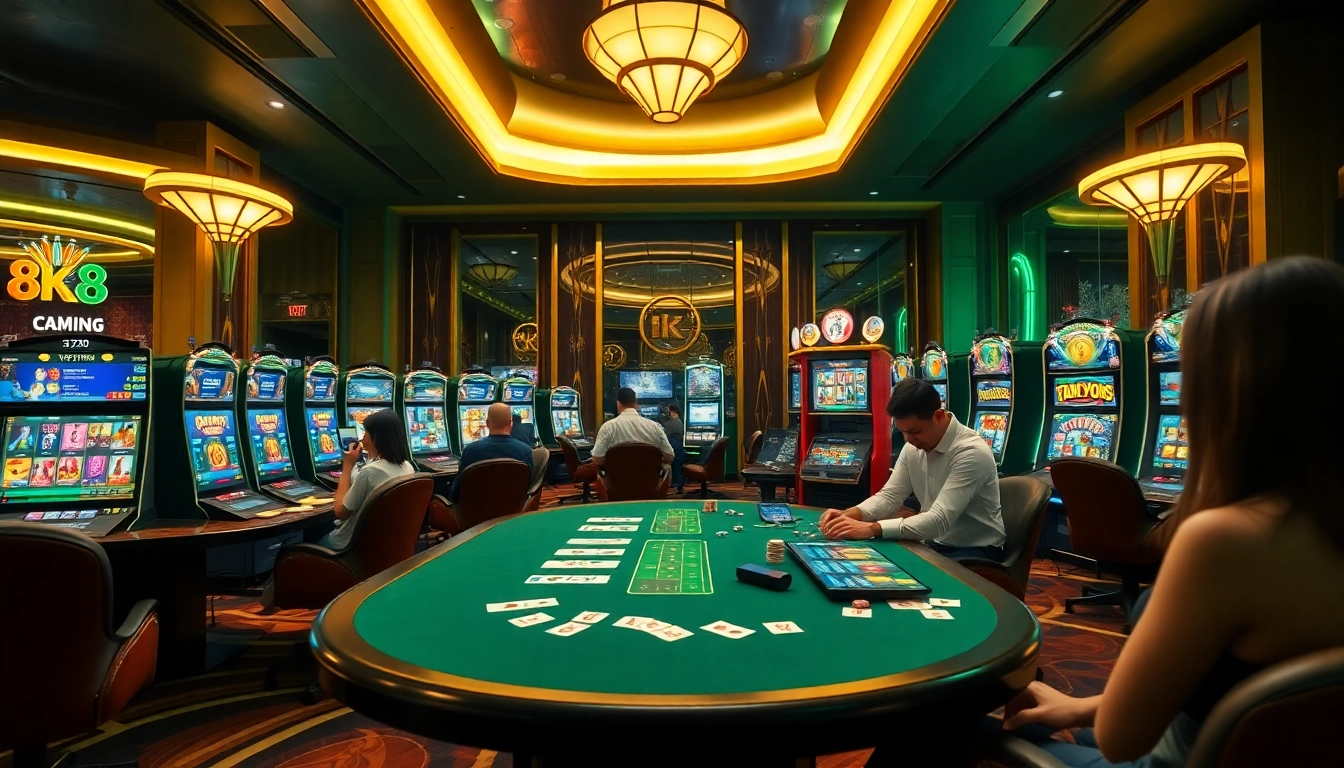 Playing exciting casino games at https://8k8.us.com/ with vibrant slot machines and engaging promotions.