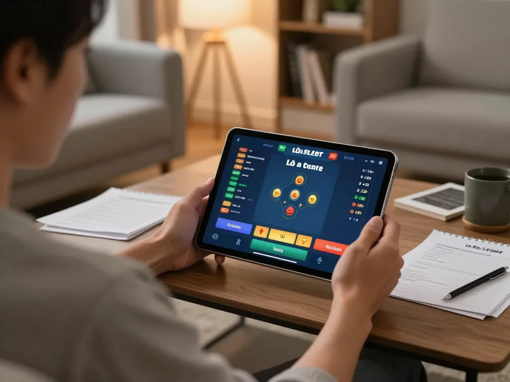 Lô đề online gaming at home with a cozy atmosphere, showcasing tablet gameplay and strategy notes.