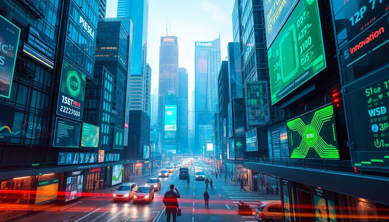 Explore Technology innovations in a vibrant urban setting showcasing digital advancements.