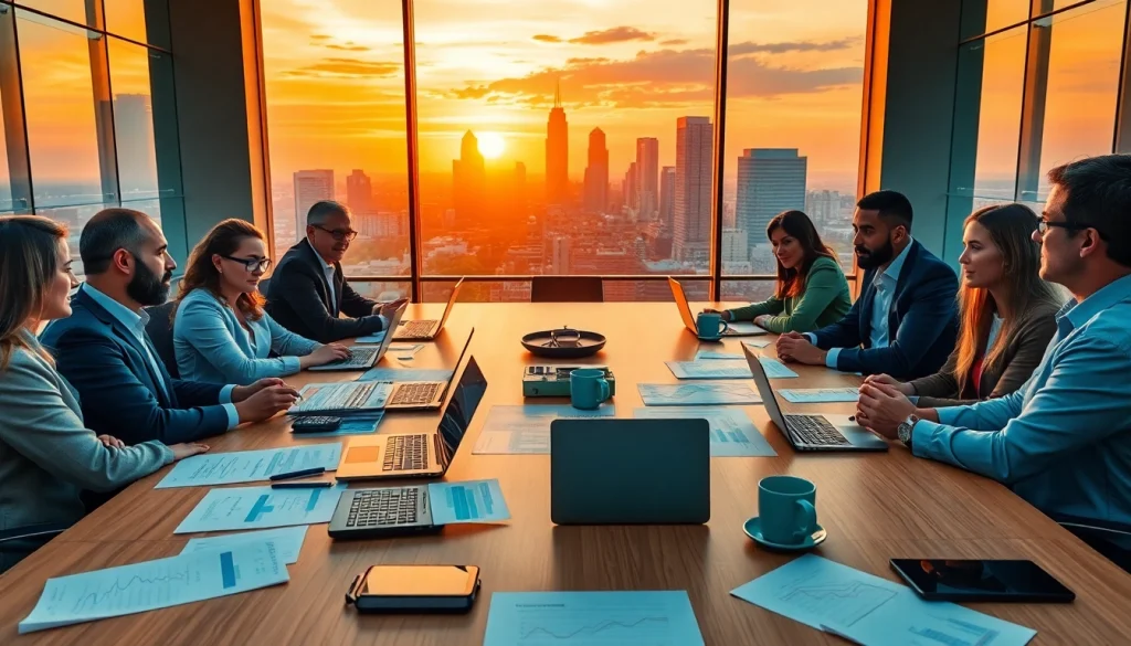 Engaged team discussing investment management San Antonio strategies in a modern office setting.