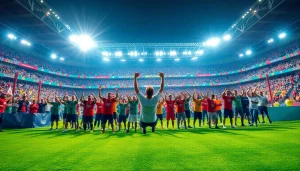 축구중계 팬들이 경기장에서 열광하는 모습