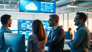 Engaged professionals in VMware Consulting collaborating on virtualization projects in a modern office setting.