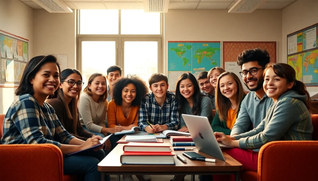 Engaged students in a vibrant classroom enhancing their Education through collaborative learning.