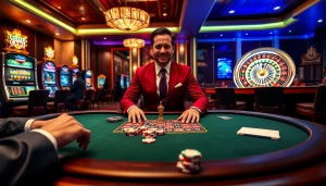 Exciting gameplay at cair33bdg.com with poker tables and vibrant slot machines.