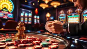 Engaging players winning at a luxurious table with 32wim-themed casino elements.