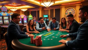 Players enjoying blackjack excitement at 6L777.VIP casino, vibrant colors, and luxury ambiance.